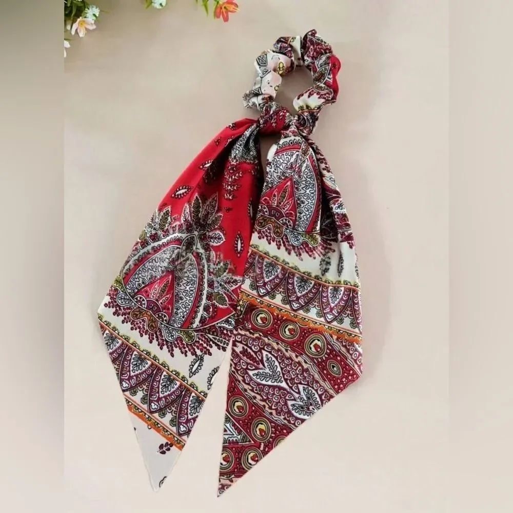 Red Paisley Scarf Scrunchie K58